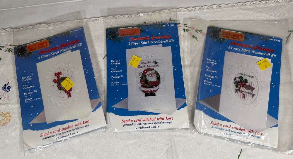 Vintage 1988 Titan Christmas Cross Stitch Card Kits Lot of 3 Santa Duck JOY